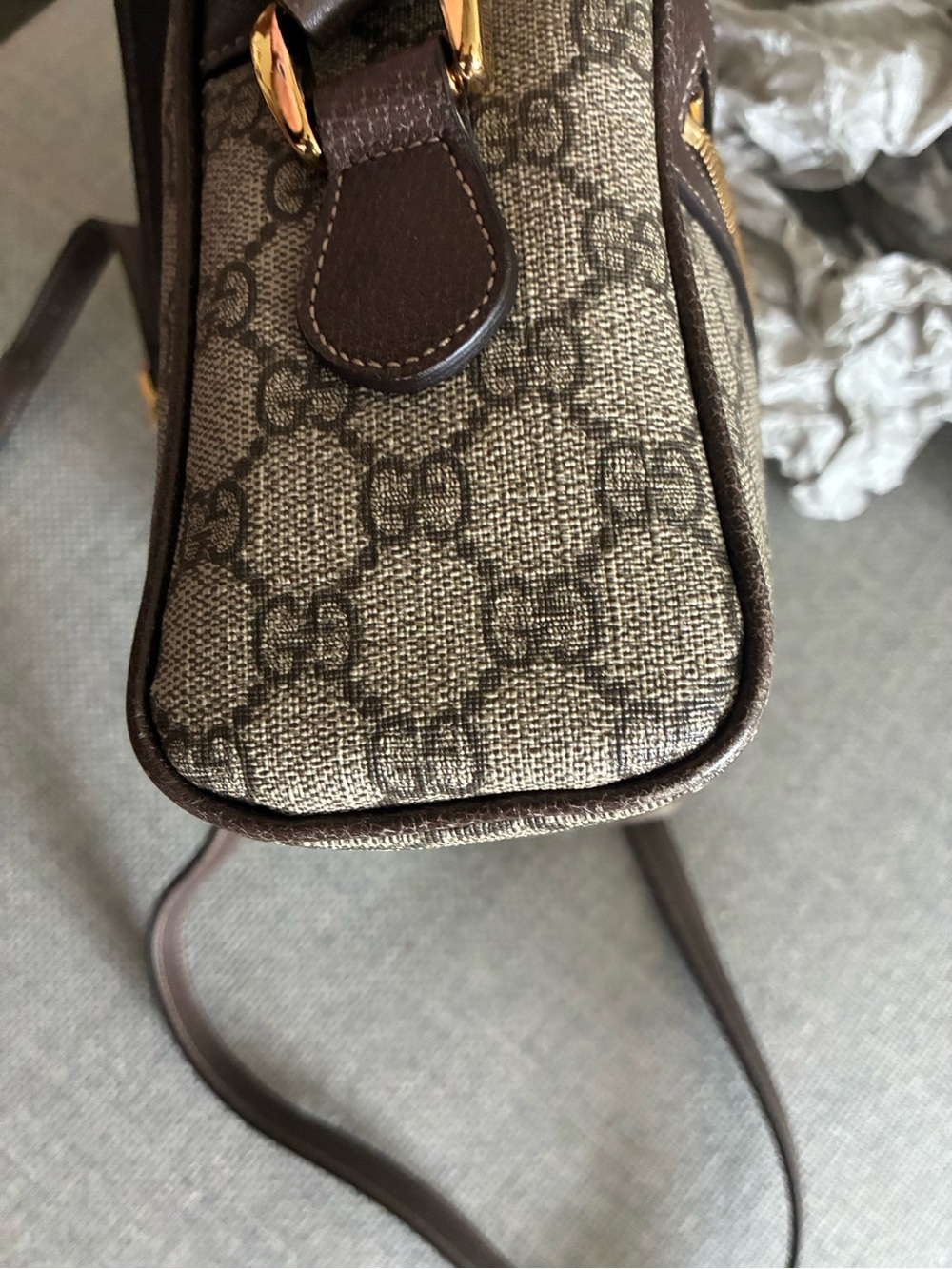 Gucci Brown GG Supreme Canvas Crossbody with Green-Red Web Stripe - Picture 6 of 16